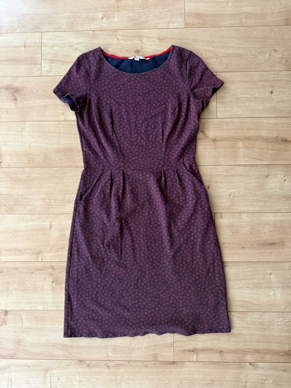 Boden Floral Shift Dress Red Black Cotton Fit Flare Pockets Short Sleeve 6